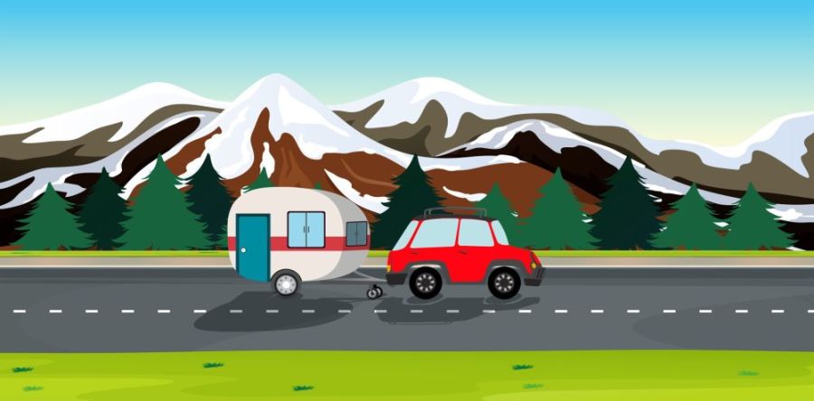 A car and travel trailers