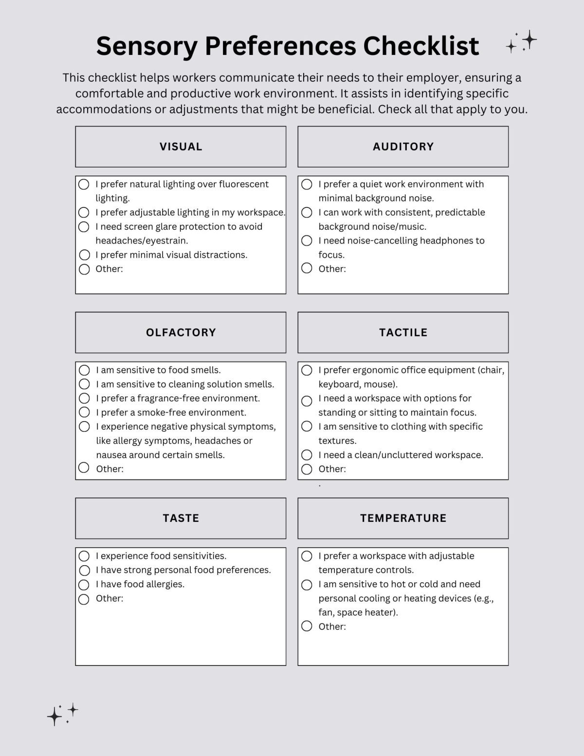 Figure 3 - Sensory Preferences Checklist